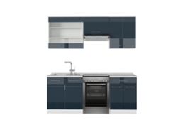 Cozinha Fame-Line, 200 cm, Mármore PT, azul escuro brilhante/branco, VICCO