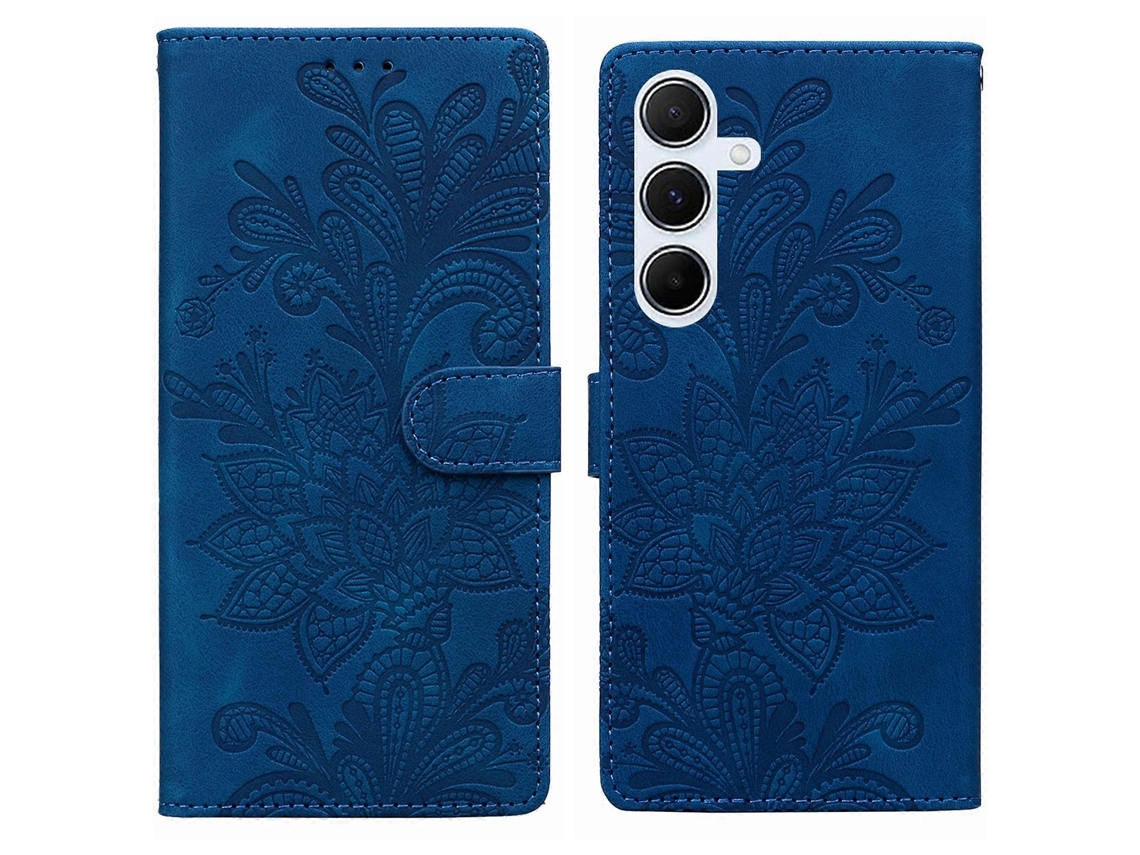 Capa De Celular De Pu Com Fivela Magnética E Estampa Floral De Renda E Alça De Pulso