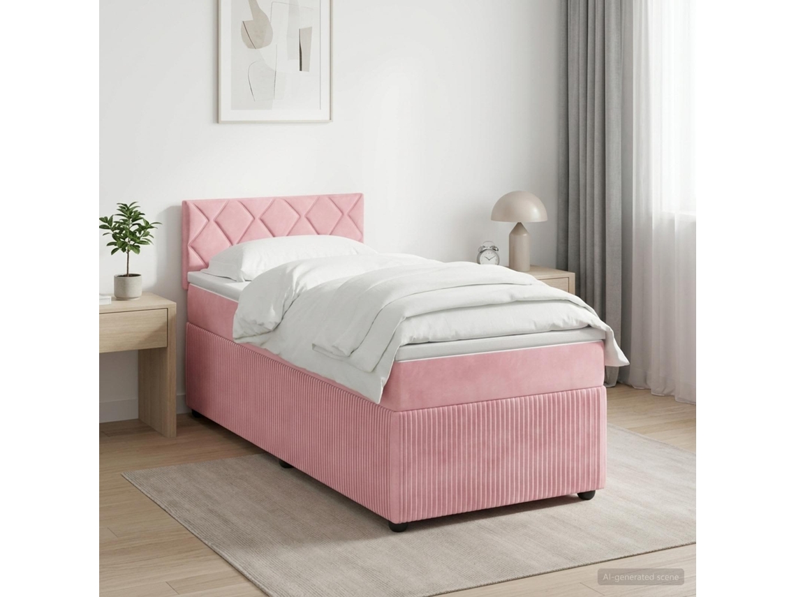 Vidaxl Cama Box Spring Com Colchão Rosa 80 X 200 Cm Veludo