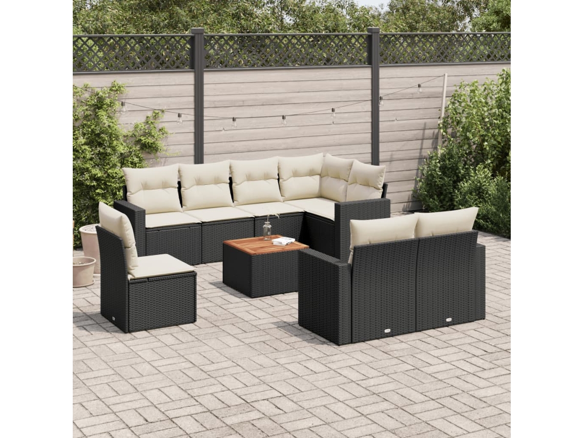 Vidaxl 9 Pcs Conjunto De Sofás P/ Jardim C/ Almofadões Vime Pe Preto