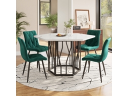 Mesa Hexagonal Mármore com 4 Cadeiras Veludo Verde VOLTEDGE