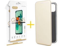 Kit Capa + Película Vidro 2X iPhone 11 Pro Max Skyhe PRM Flip Cover Dourado