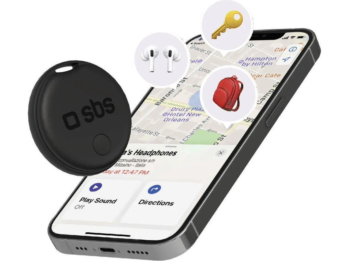 Localizador SBS Track My Circle - Compatível com o Apple Find My  e o Android Find Hub (Preto)