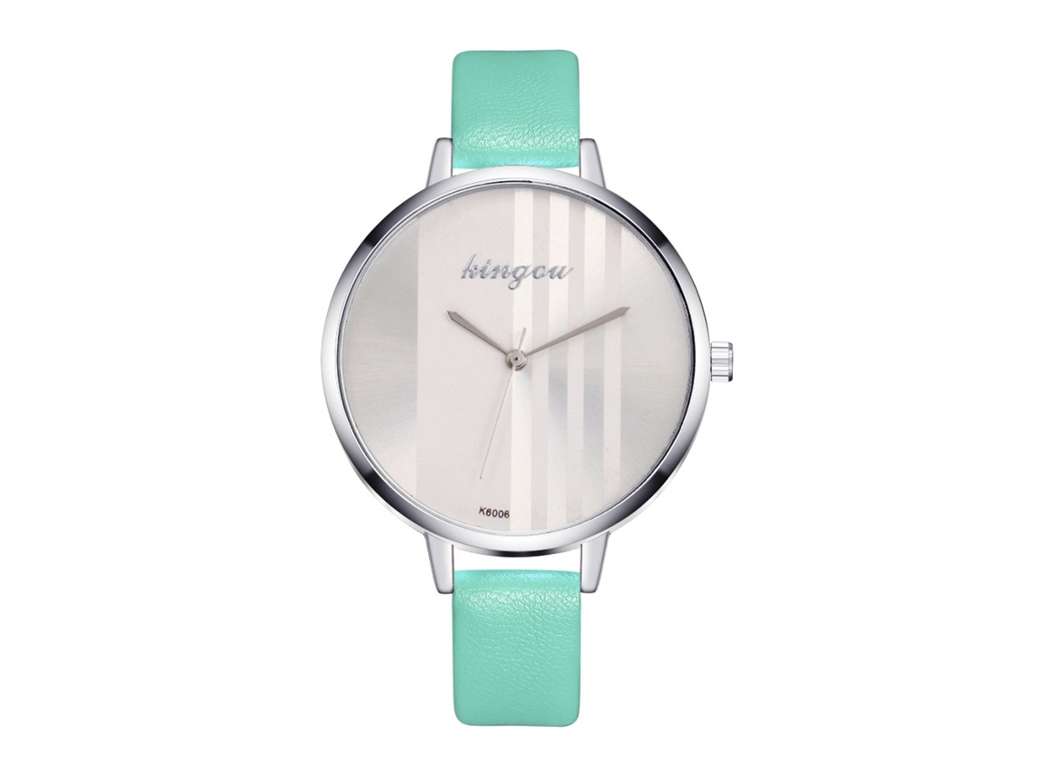 Relógio de Pulso Feminino de Quartzo com Pulseira de Couro Pu Estilo Simples Dial Redondo Mint