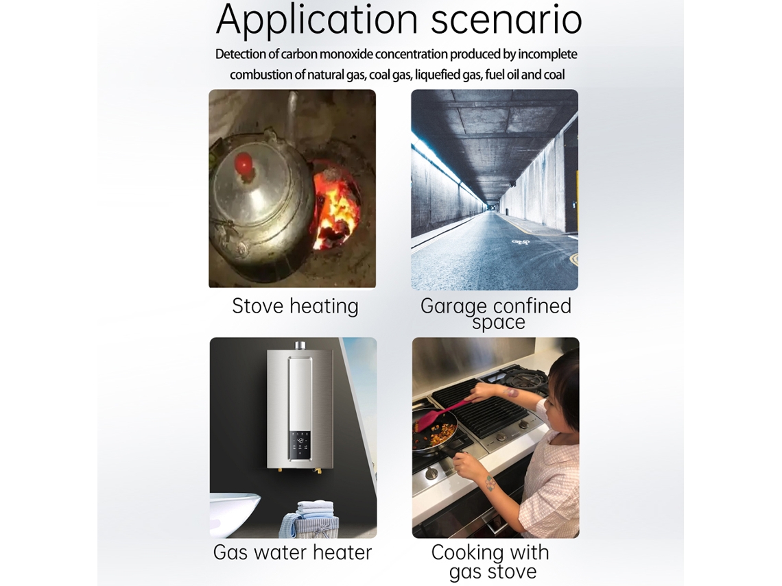 Detector Portátil de Monóxido de Carbono com Teste de Temperatura e Alarme Sonoro e Visual