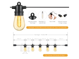 Rebe-luz De Cascada S14 Led Exterior 14.63m/48ft Ip65 Resistente À Água 15+1 Lâmpadas Branco Quente Para Festa Jardim Casamento Decoração