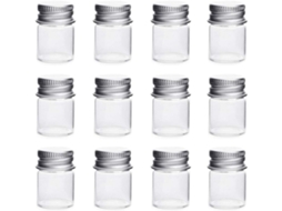 Lote De 12 Mini Frascos Em Vidro Transparente Com Botões Em Alumínio 5 Ml, Transparente, 5ml