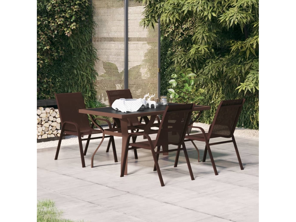 Garden Dining Set, Garden Dining Sets Vidaxl Marrom Aço (mesa Com 140 Cm De Comprimento)