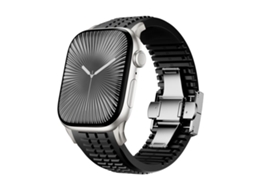 Bracelete para Apple Watch 46/49/45/44mm Silicone com Fivela Dobrável Textura Serrilhada Preto Titânio XIAOMOYU