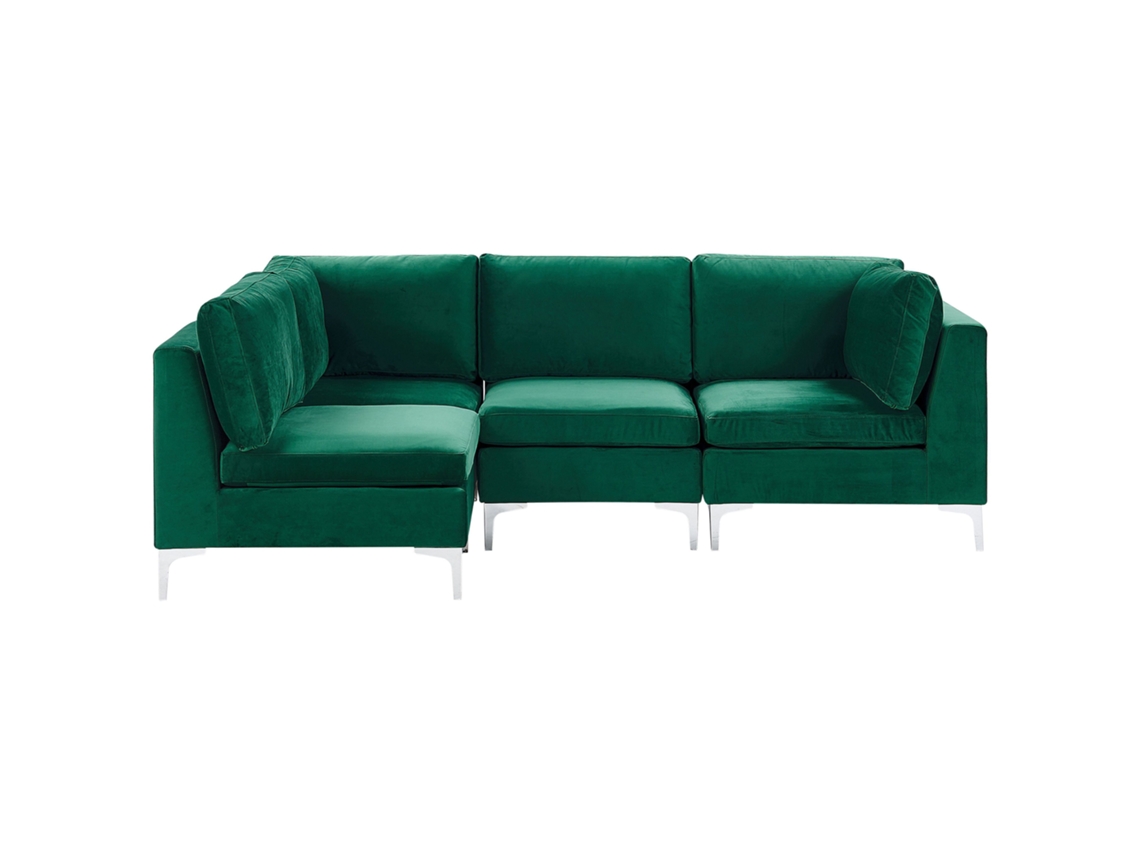 Sofá Esquinero Derecho De 4 Plazas Beliani Evja De Terciopelo Verde 235x150x84