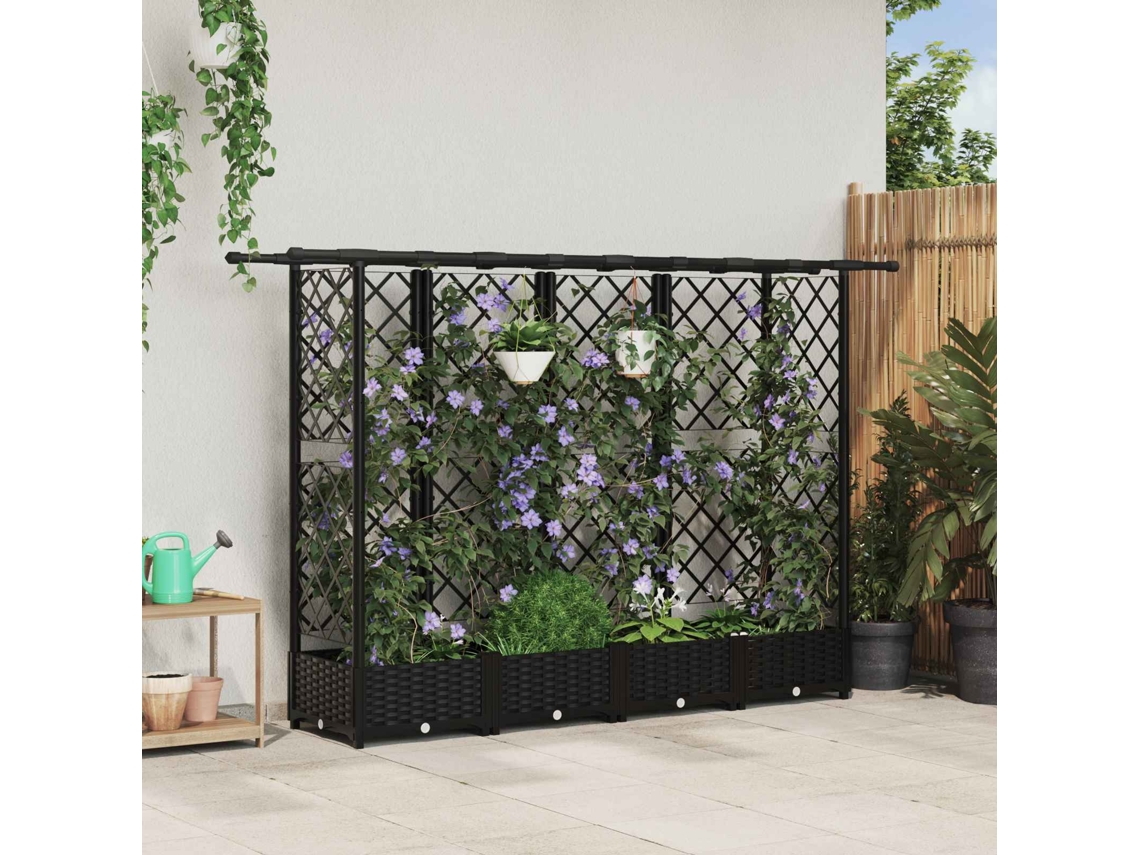 Vidaxl Cama Elevada Com Treliça E Telhado Preto 202,5 X 40 X 121 Cm Pp