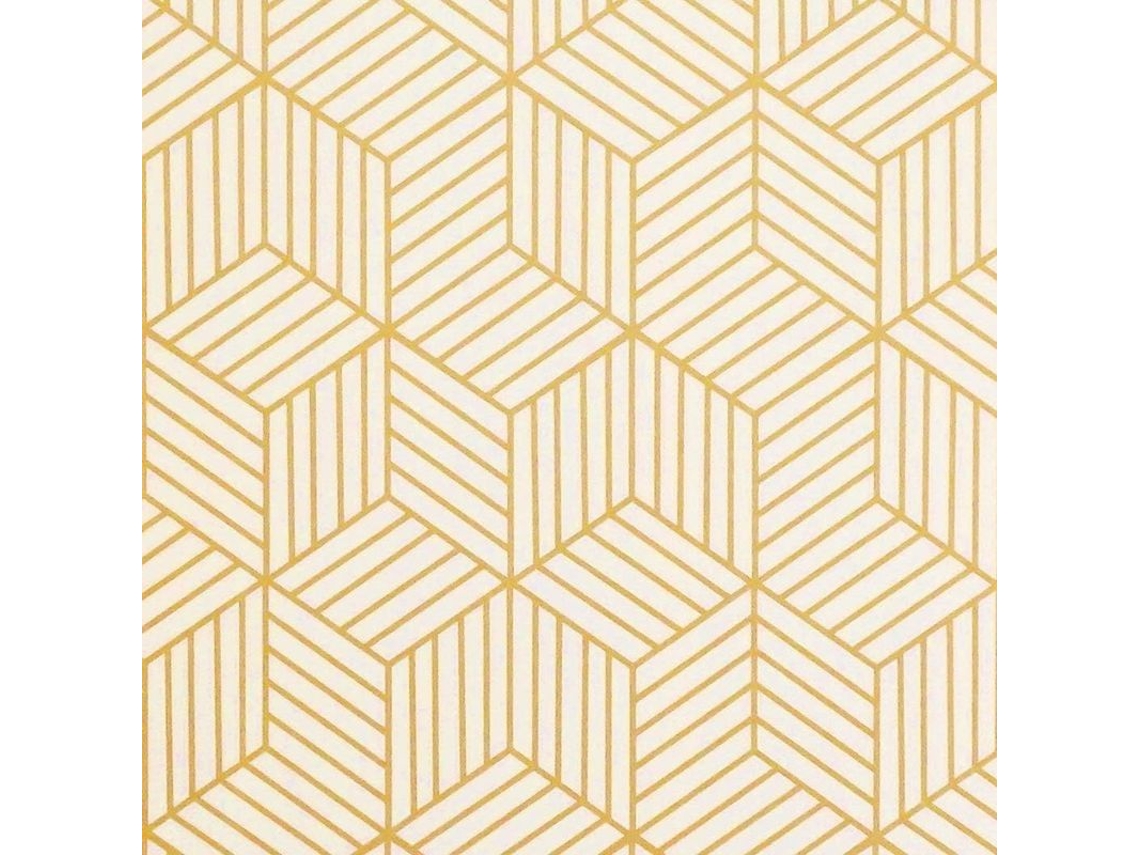 Papel Pintado Autoadhesivo Patrón Hexagonal Dorado Beige Geométrico Para Decoración Moderna