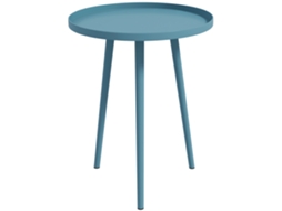 Mesa de Centro redonda para jardim, com estrutura de aço e tampo de vidro, Ø40x50cm, azul