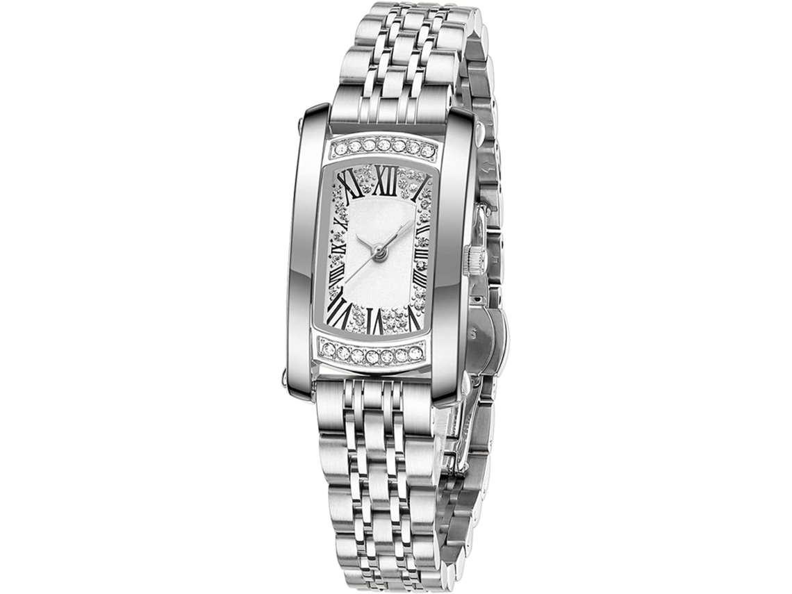 Vestido de Luxo Feminino Strass Aço Inoxidável À Prova DÁgua Quartzo Data Relógio Luminoso