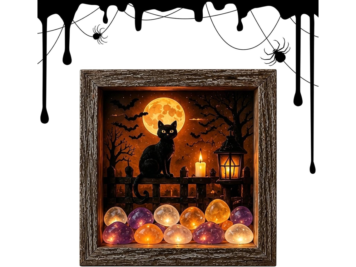 Moldura De Halloween Vintage 3d Em Madeira Com Led |