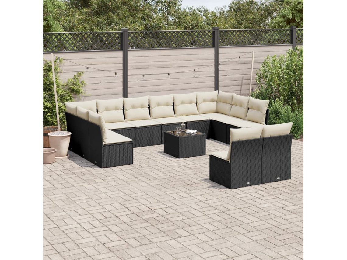 Vidaxl 13 Pcs Conjunto de Sofás de Jardim com Almofadões Vime Pe Preto