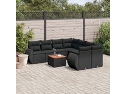 Vidaxl 9 Pcs Conjunto De Sofás P/ Jardim C/ Almofadões Vime Pe Preto