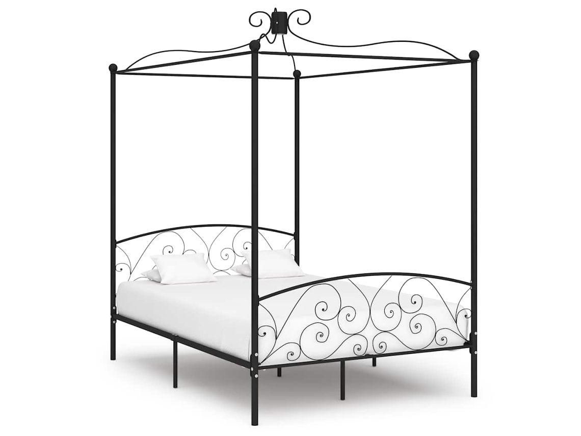 Vidaxl Estrutura De Cama Com Dossel 120x200 Cm Metal Preto