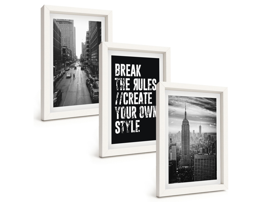 Composição De Quadros Ruas Da Cidade, Inspiração Em Preto E Branco Moldura Branca Quadros Para A Sala De Estar Espelharte (3 Peças 20x30 Cm)