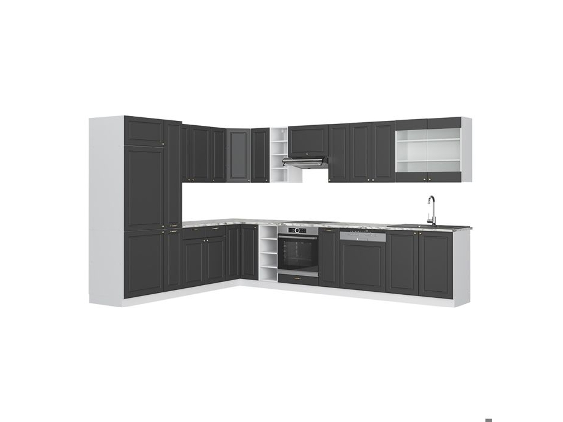 Cozinha de canto Fame-Line, 347 x 257 cm sem bancada, Casa de campo antracite/branco, Vicco