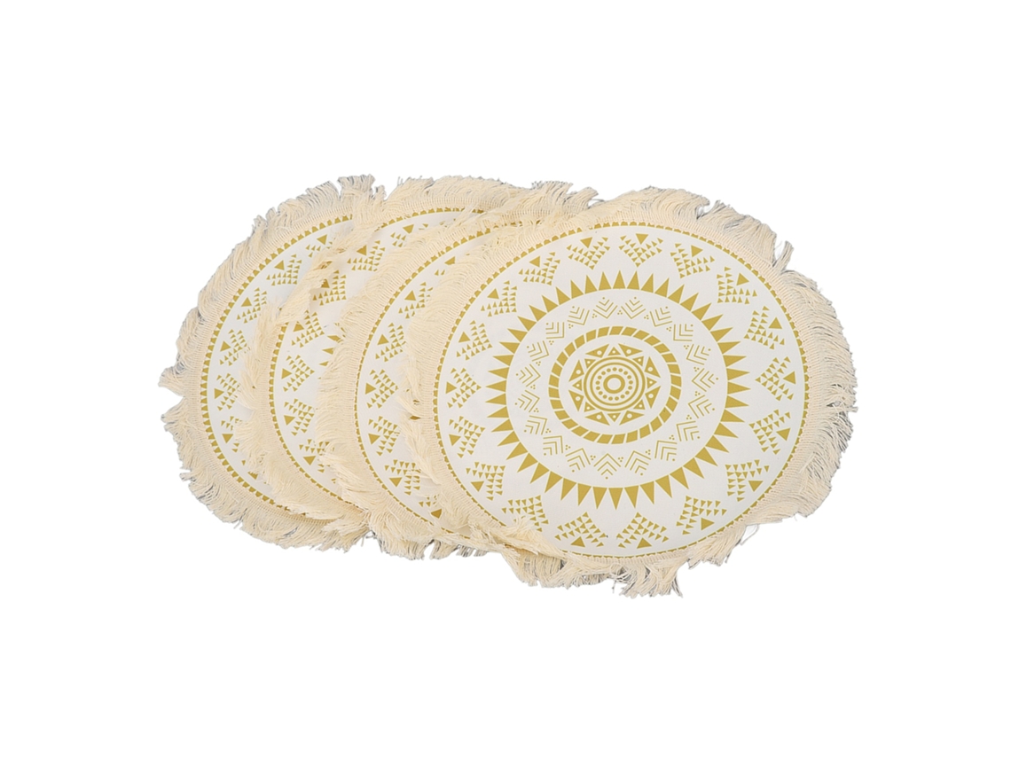 4pcs Manteles Redondos Boho Con Borlas De Algodón