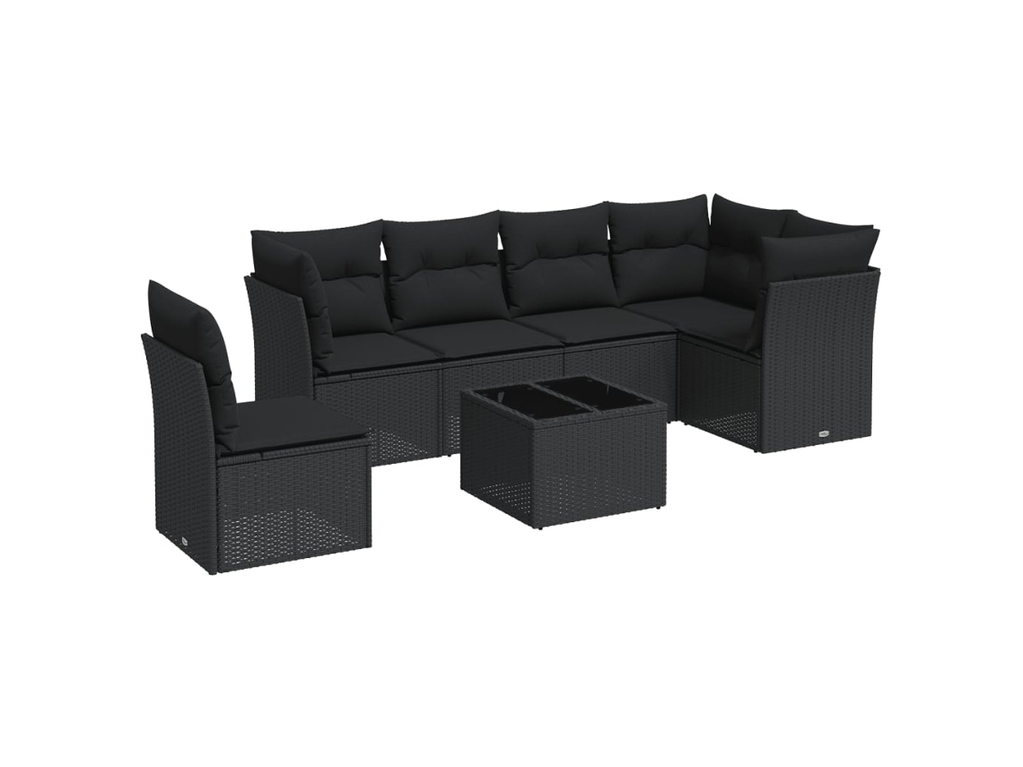 Maison Exclusive - 7 Pcs Conjunto De Sofás P/ Jardim C/ Almofadões Vime Pe Preto