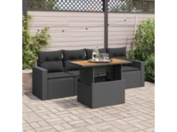 Vidaxl 5 Pcs Conjunto Sofás De Jardim Com Almofadões Vime Pe Preto