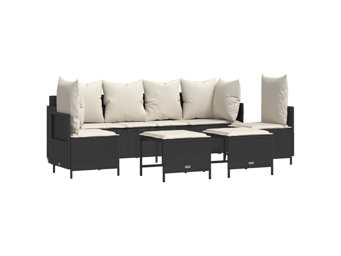 Conjunto de 5 Sofás de Jardim com Almofadões Vime Pe Preto MAISON EXCLUSIVE (5 pcs)