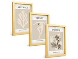 Composição De Quadrospadrões De Plantas Em Tons De Bege E Marrom Moldura Dourada Imagens Para Um Quarto Infantil Espelharte (3 Peças 20x30 Cm)