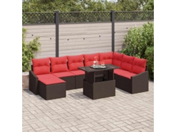 Vidaxl Conjunto De Sofás 9 Unid. Marrom E Vermelho Vime Pe