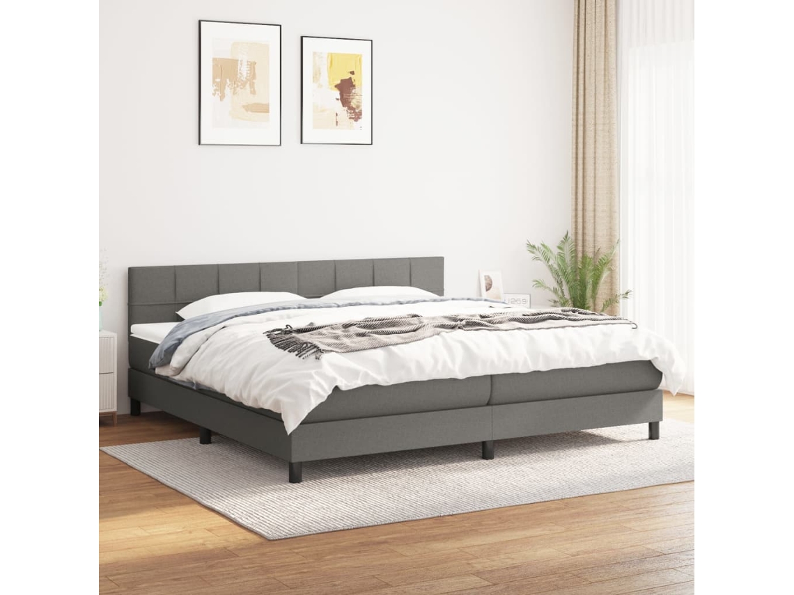 Vidaxl Cama Com Molas/colchão 180x200 Cm Tecido Cinzento-escuro