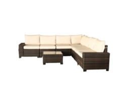 Lazaro Móveis De Jardim De Canto Com 7 Lugares Em Resina Trançada Com Mesa Marrom E Bege Concept U