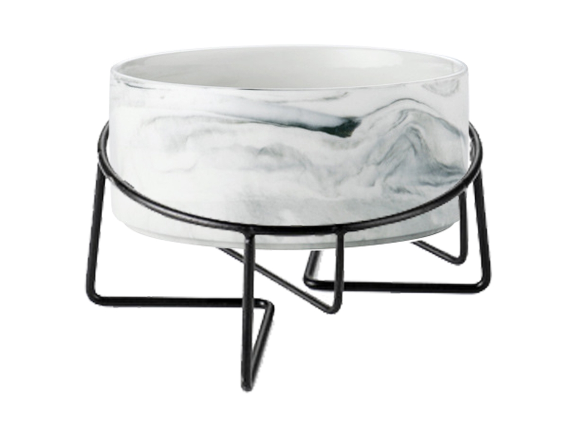 Tigela de Cerâmica Marmorizada para Cães e Gatos com Suporte de Ferro, Comedouro Anti derramamento para Animais de Estimação AQUAFORGE
