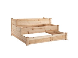 Um Suporte Para Flores De Três Níveis, Adequado Para Varandas E Jardins, Feito De Madeira De Cedro Natural.