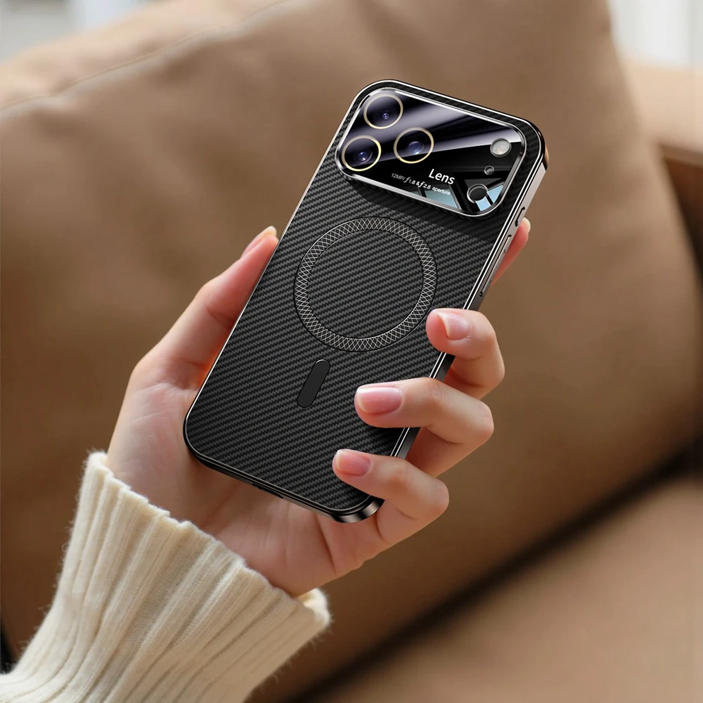 (preto, Iphone 16) Capa De Tpu Galvanizado À Prova De Choque Com Textura De Fibra De Carbono E Carregamento Magnético Sem Fio
