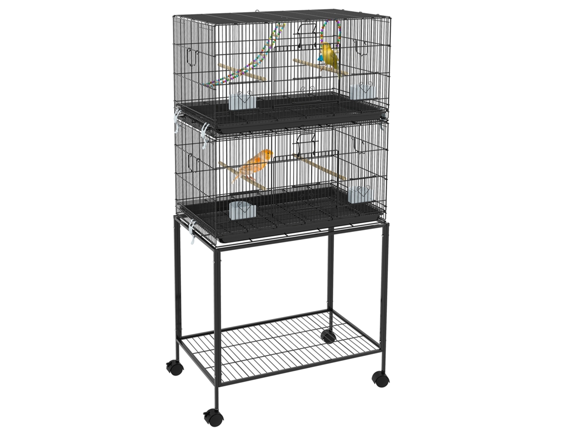 Gaiola de pássaros de aço, empilhada, poleiros, baloiços, escadas, 77x46x164cm Preto S/MARCA