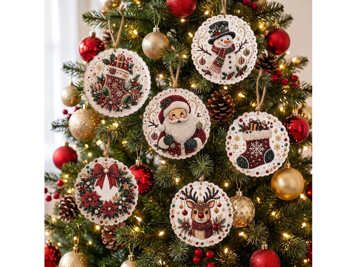 6 Enfeites De Kit De Pintura Com Diamantes Natal, Com Pérolas