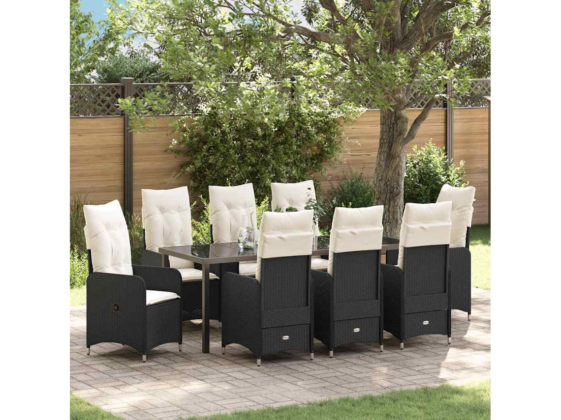 Vidaxl Conjunto de Jantar para Jardim 9 Pcs Preto Vime Pe