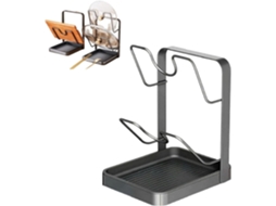 Organizador Tampas Panelas Cozinha - Suporte Tampas - Prateleira Armazenamento - Suporte Pratos E Tábuas - Metal - Cinzento