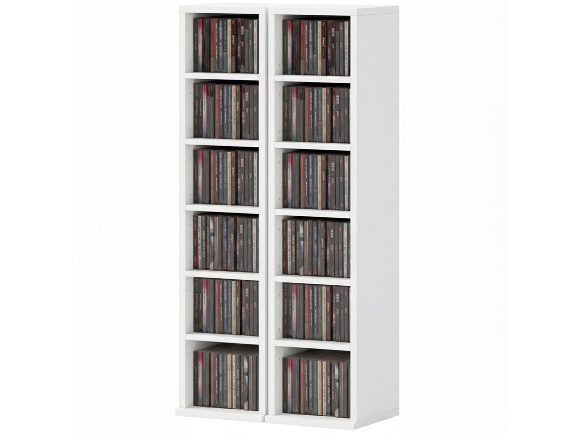 2 Prateleiras Armário Alto Cd-dvd 12 Comp. Capacidade204 Cds - Branco 21x22,5x88,5cm