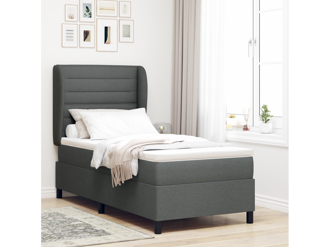 Cama Box Com Colchão Cinza Escuro 80x200 Cm Tecido