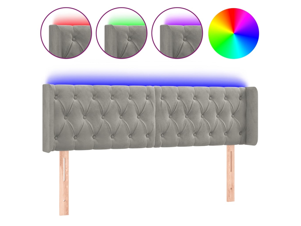Cabeceira com Luzes Led Veludo Cinza Claro MAISON EXCLUSIVE (147x16x78 cm)