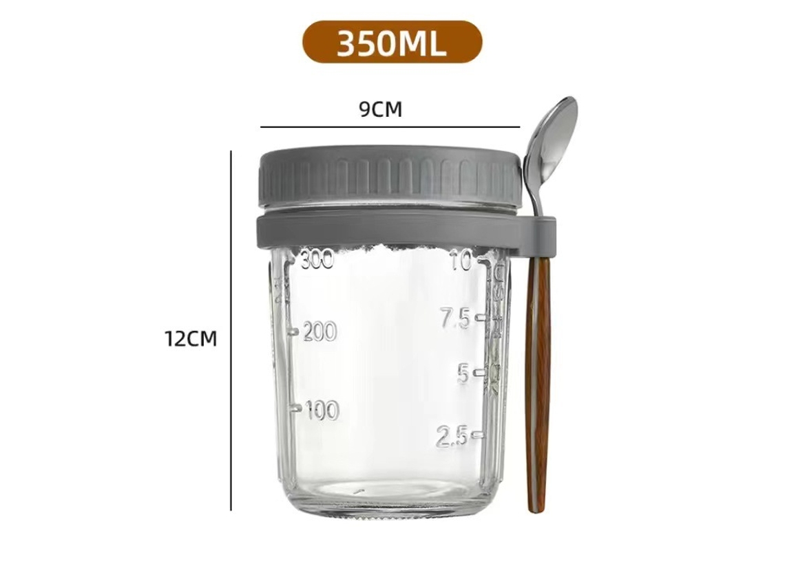 Recipiente para Aveia Noturna de 350 Ml com Tampa e Colher Cinza SUNNY SPACES