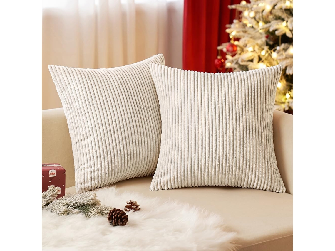 Capa de Almofada Decorativa de Veludo Cotelê, 40x40cm Beige ZYBLSSBB