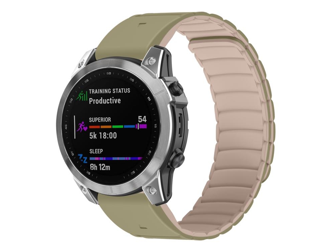 Bracelete Para Garmin (22mm) - Silicone Magnético, Liberação Rápida Camelo + Rosa Feijão