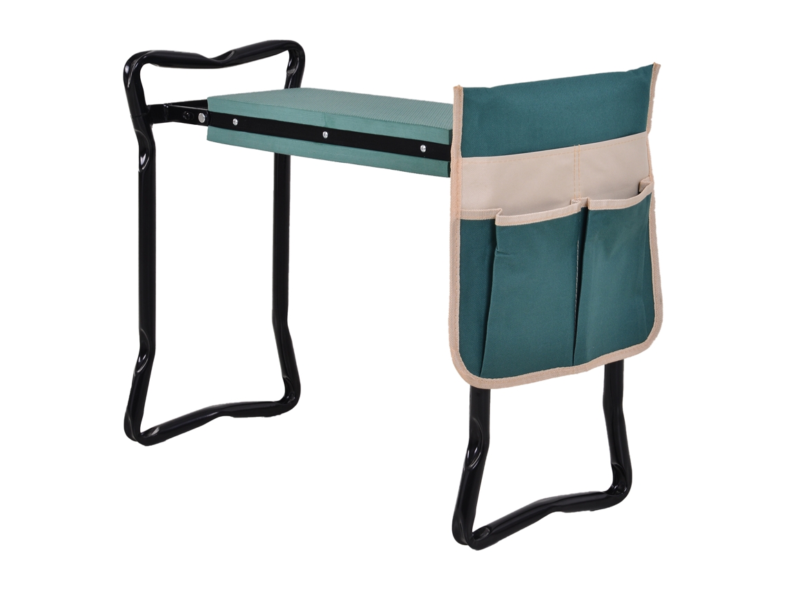 Banco de Jardinagem Aço e Espuma Eva Cor Verde e Preto 58x28x49 cm Outsunny