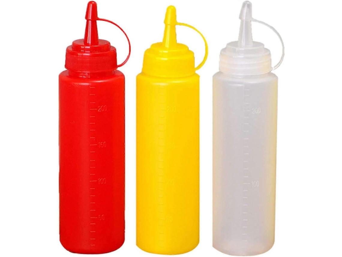 3 Frascos Squeeze De 240ml Para Condimentos