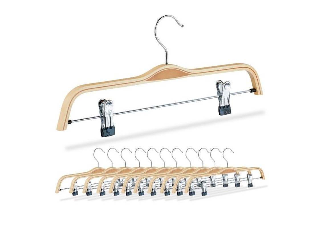 Conjunto 12 Cabides De Madeira Para Calças E Saias
