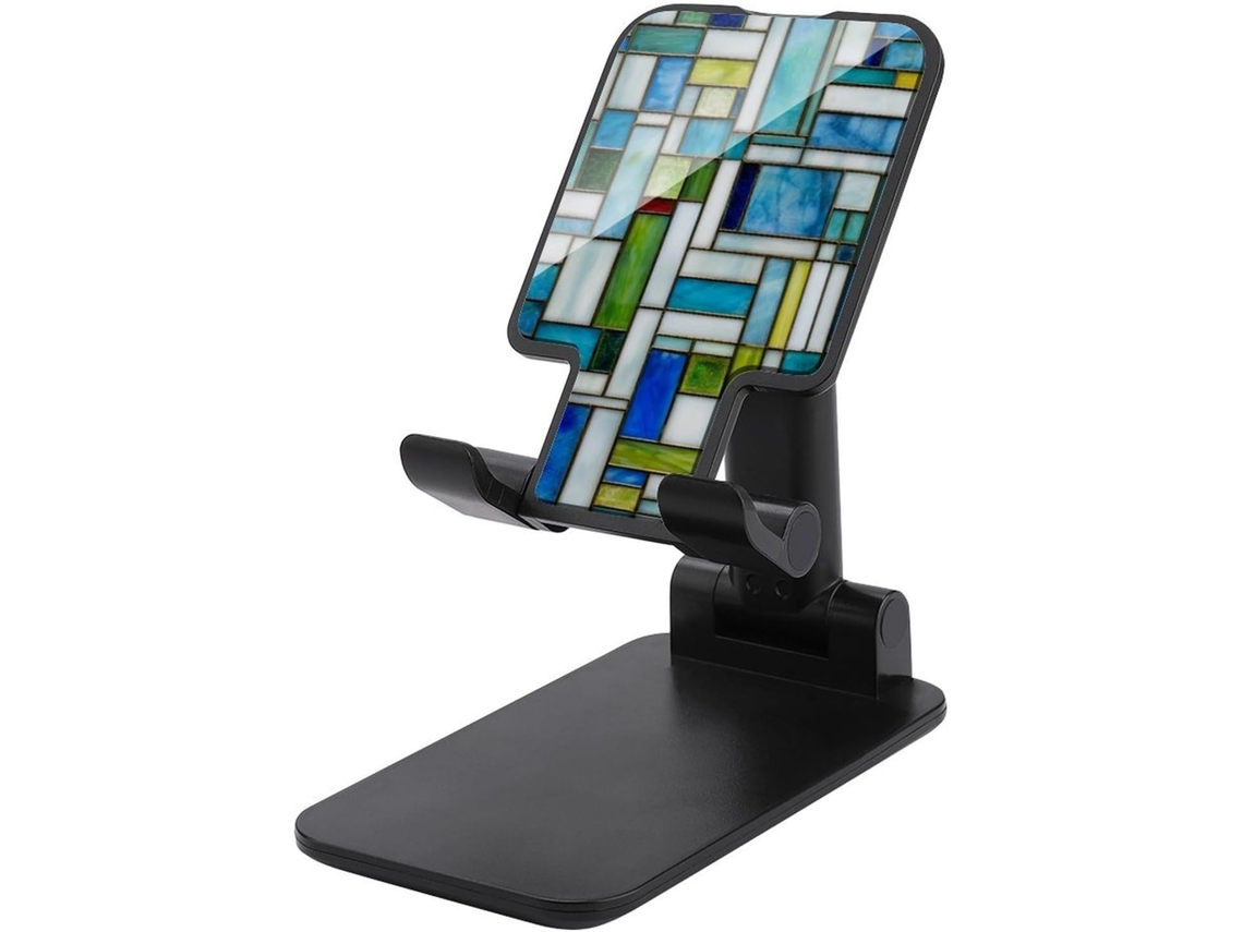 Suporte Para Celular Dobrável E Ajustável Mesa, Com Mosaico Abstrato E Peças Retangulares Coloridas