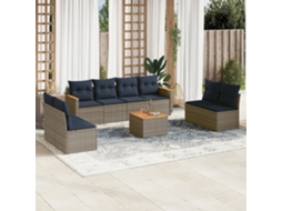 Conjunto de Sofá de Jardim com 9 Peças e Almofadas em Rattan Sintético Preto VIDAXL